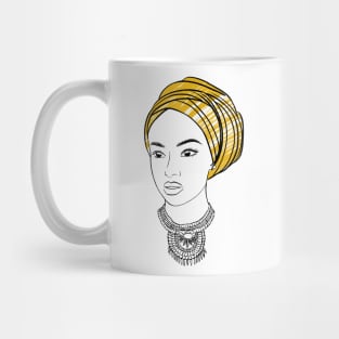 Beautiful african girl in orange turban and necklace Mug